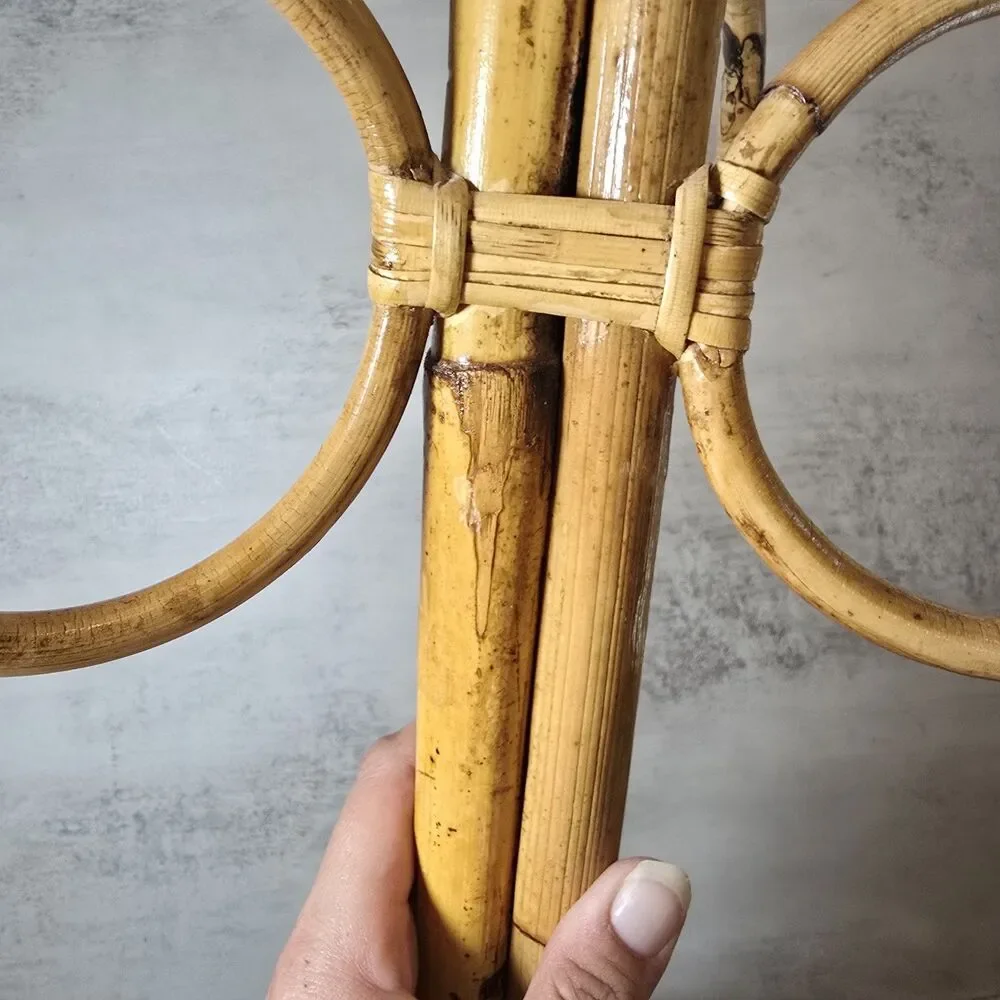 Vintage Boho Chic Bamboo and Rattan Towel Rack MCM Cottagecore Grandma